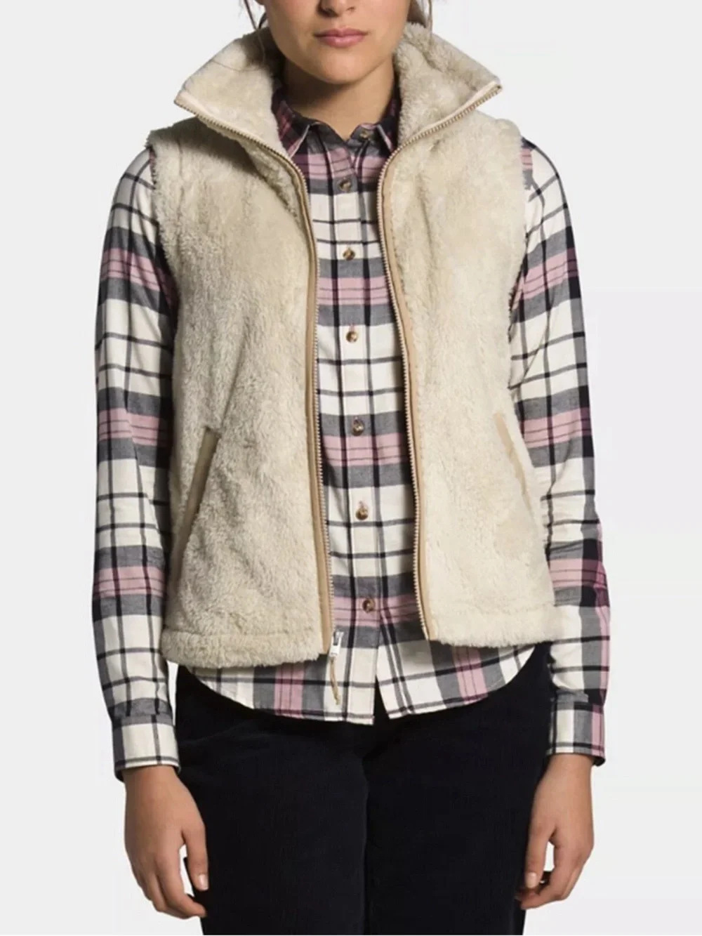 The North Face Furry Fleece Vest Shearling Women XL Beige